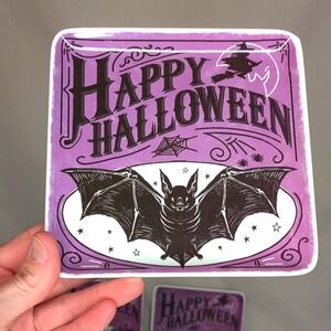 Vintage Style Purple Halloween Melamine Plate Set With Black Flying Bats